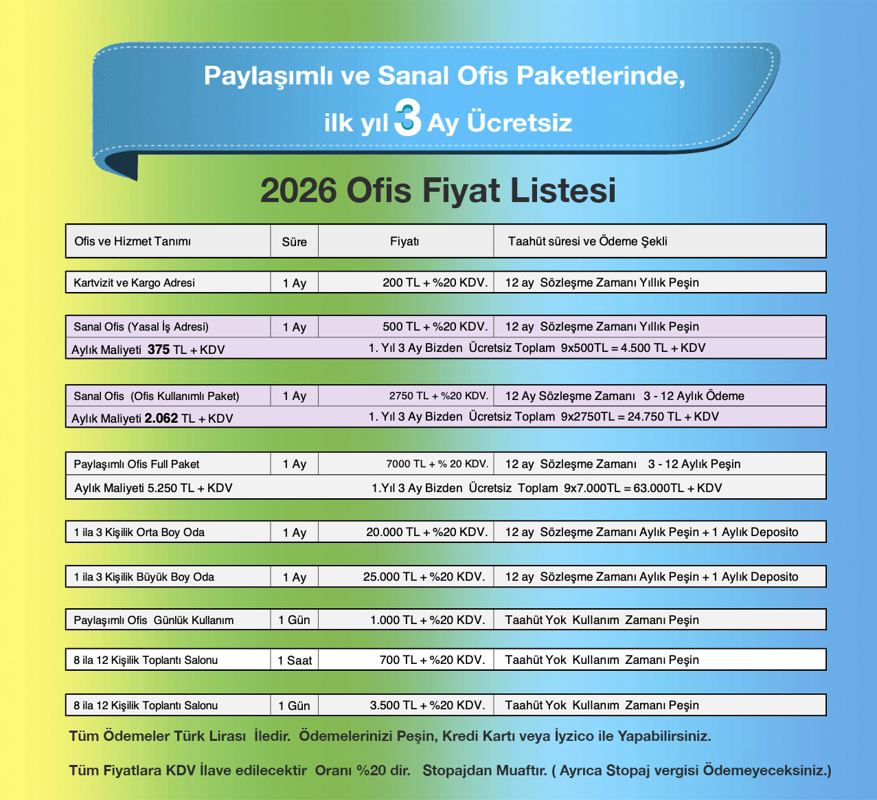 sanal ofis fiyat listesi